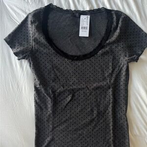 Brandy Melville grey and black polka dot top
